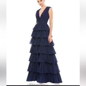 IEENA for Mac Duggal shimmering Navy Evening Long dress.